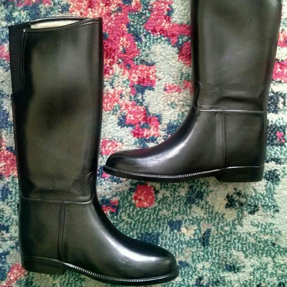 DAV Black Rubber Rain Boots Size 6 Rinding Style